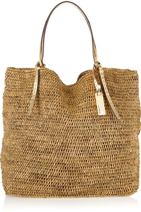 michael kors raffia shopper tote